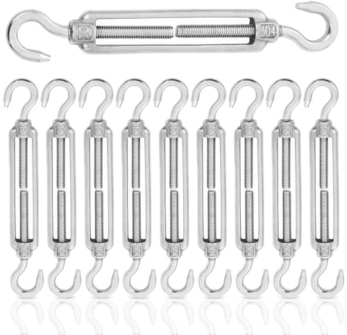 ABuff 10pcs Turnbuckles M6 Turnbuckle Hook and Hook, Anti-Rust Turn Buckles, Stainless Steel Turnbuckle, Heavy Duty Hook to Hook Turnbuckle, 304 Hardware Turn Buckles for Sun Shade Sail, Silver
