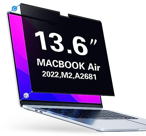 PYS Magnétique Filtre de Confidentialité pour MacBook Air 13,6 Pouces M4 (2025), M3 (2024), M2 (2022) – Film de Protection Anti-espion, Anti-éblouissement, Anti-rayures, Mat, Facile à Installer