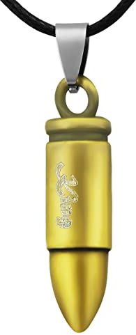 Hanessa Personalisierte Kette mit Gravur Zinklegierung mit Kunst-Lederkette 50 cm mit Anhänger Patronenhülse Pistolenkugel in gold - Personalisierte Halskette für Männer Frauen