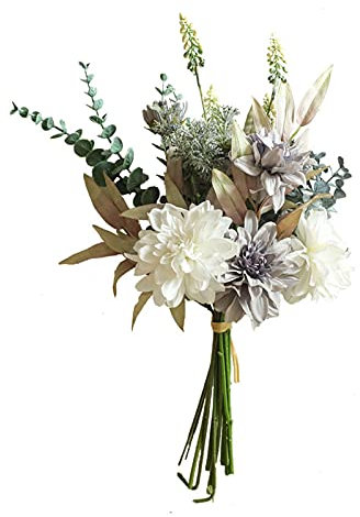 TONZN Gefälschte Blume, Braut, Hochzeit, Dahlie-Blumenstrauß, künstliche grüne Pflanzen, Heimtisch, Innendekoration, künstliche Blume (Color : White Blue) (White Blue)
