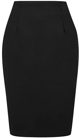 IDEALSANXUN Plaid Skirts for Women Fall Winter Knee Length Pencil Wool Skirt with Slit, Pure Black, S