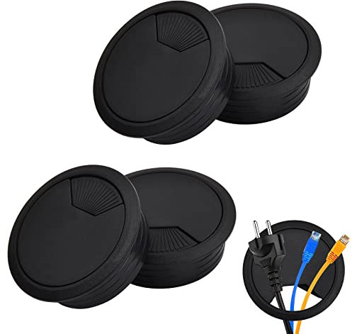 4 Pezzi Passacavo Tondo per Scrivania, Coperture Fori per Cavi da 50mm/60mm Passacavo Scrivania, Scrivania Cavo di Passacavo, Tondo Foro di Cavo per Casa e Ufficio (Nero) (50mm)
