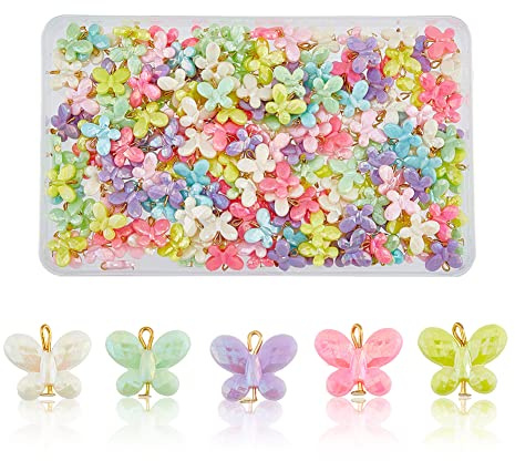 DICOSMETIC 200Teiliges Acryl Schmetterlings Charme Schmetterlings Anhänger Charme Mit Eisen Die Facettierte Schmetterlinge Undurchsichtige Acryl Anhänger Für DIY-Schmuckherstellung, Bohrung: 2.5~3mm