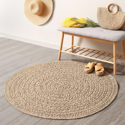 the carpet Kansas - Stilvoller Teppich im Jute-Look, ideal für Wohnzimmer, Esszimmer & Flur, pflegeleicht und wetterbeständig für Indoor & Outdoor, ca. 80 cm Rund