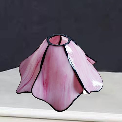 BOTOWI 8 Inch Tiffany Stained Glass Single Lampshade 1-5/8-Inch Fitter Opening Chandeliers Lamp Wall Light Shade Pendant Hanging Light Fixture Table Lamp Replacement Shade Pink Lotus Chimney