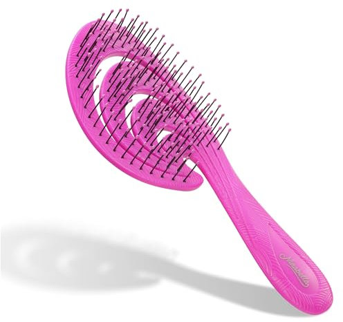 Ninabella Detangling Hair Brush for Women & Men - Does not Pull, Removes Tangles, Brushes for Straight, Curly & Wet Hair - Detangle Brush - Unique Wave Design Hairbrush, pink