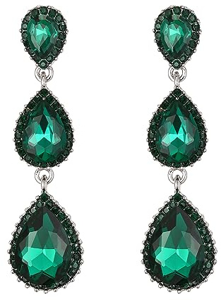 Clearine Damen Ohrringe wunderschöne kleine bis große dreifache Teardrop Kristall baumelnd Ohrstecker Emerald-Grün Silber-Ton