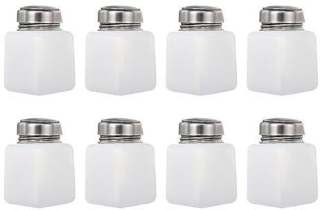 sourcing map 8uds 4oz/120ml Alcohol Empuje Abajo Bomba Dispensador Botella Presión Líquido Vacío Contenedor, Blanco