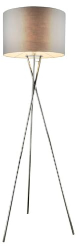 LED Stehlampe Stativ Wohnzimmerleuchte Textil Standlampe grau Stehleuchte Schlafzimmer, Metall chrom, 9W 810lm warmweiß, DxH 54x160 cm