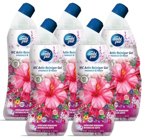 Ambi Pur WC Aktiv Reiniger Gel Pink Hibiskus & Rose 750ml (5er Pack)