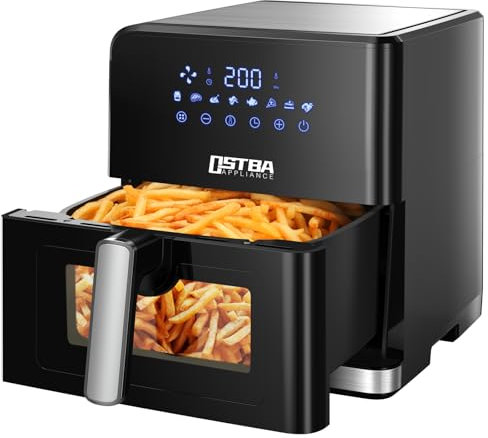 Heißluftfritteuse XXL 7,5L mit Sichtfenster, 8 Programme, 80℃-200℃ Temperaturregelung, 1700W Luftfritteuse für gesundes Frittieren, Schwarz