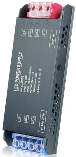 AXFEE LED Trafo 24V 150W, LED Treiber Netzteil, LED Transformator Schwarz | 230V auf 24V Konstantspannungs, Niedervolttrafo, für Led-Streifen Lampen Beleuchtungen, Ersetzt für Halogenlampen