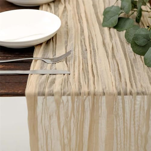 2 Pack Romantic Cheese Cloth Table Runners Cheesecloth Table Runner Boho Gauze Table Decor for Wedding Party, Beige (90x300cm)