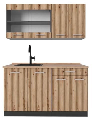 Vicco Küchenzeile R-Line, Artisan-Eiche, 140 cm, AP Eiche, zur flexiblen Erweiterung mit weiteren Modulen geeignet
