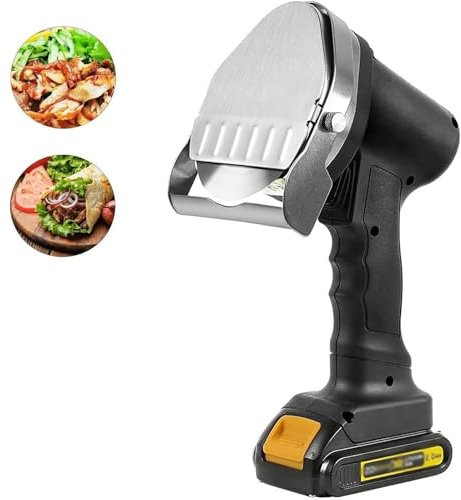 YZHYYDS Electric Kebab Knife, Handheld Professional Electric Stainless Steel Carving Knife with 2 Blades, Adjustable Thickness 0-8mm, for Meat, Lamb, Pork and Chicken