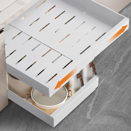 2 Stück Teleskopschublade, Ausziehbare Schublade KüChe,KüChenschrank Organizer für KüChenschräNke, Schubladen Organizer,Kein Bohren und Nageln Erforderlich KüChenschublade
