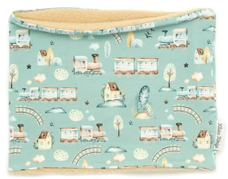 Kleine Könige Loop Schal Kinder Jungen bis 10 Jahre · Modell Eisenbahn Little Railroad blau · Innen Fleece beige · Made in Germany