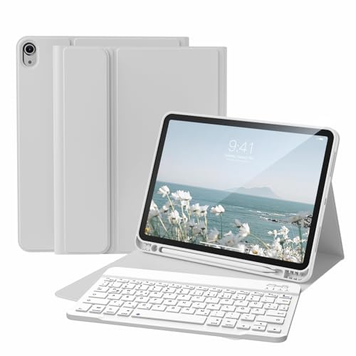 KVTVOU Funda con teclado para iPad A16 11ª generación 2025, para iPad 10.ª generación 2022 10.9 pulgadas, teclado QWERTZ desmontable Bluetooth, funda blanda de TPU resistente a los golpes, gris