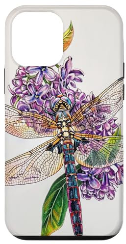 Custodia per iPhone 12 mini libellula floreale con fiori lilla e foglie