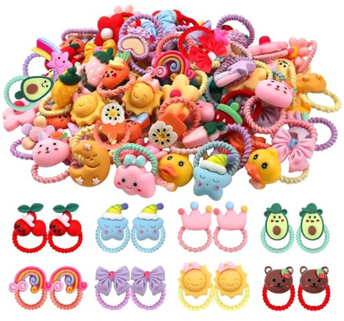 Calkkrer 80 Stück Bunte Haargummis Set, Süße Zopfgummis Für Mädchen, Bunte Haarbänder, Elastische Haargummis Mit Blumen, Baby Haargummi Accessoires Kinder