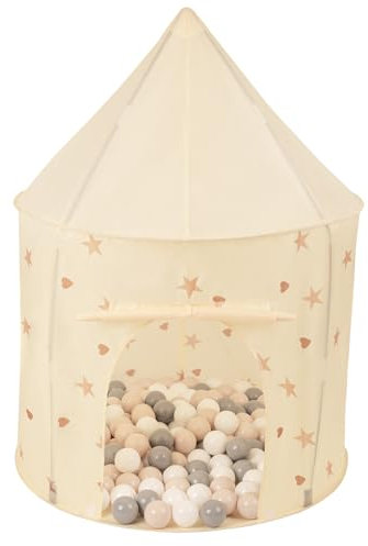 Selonis Kinderzelt Spielzelte 100X130cm/200 Bälle In Pavillonform Für Kinder Leicht Aufzubauen Tragbar Spielhaus Für Drinnen Und Draußen, Hellbeige: Pastellbeige/Grau/Weiß