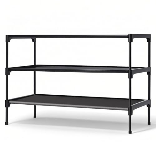 OLYREO Meuble Chaussure, Étagère à Chaussures 3 Niveaux pour 12 Paires, Empilable Meuble Chaussure en Métal, Rangement pour Chaussures pour Placard, Couloir, Entrée Noir