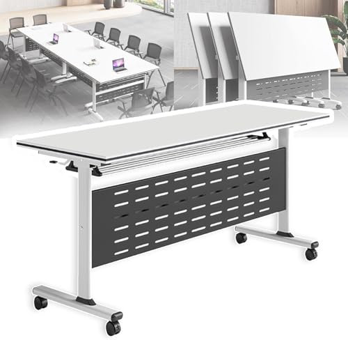 EAHKMETQ Klappbarer Konferenztisch, Faltbarer Konferenzraum, Schulungsraum, mobiler Klapp-Schulungstisch, großer rechteckiger Besprechungs- und Seminartisch mit Rollen, rechteckiger modular