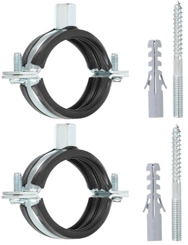 PATIKIL 1.7-2/44-50mm Split Ring Pipe Hanger, Heavy Duty Adjustable Bracket Clamp, Galvanized Iron Wall Ceiling Mount Support with Screws & Expansion Tube, Black, 2 Pieces