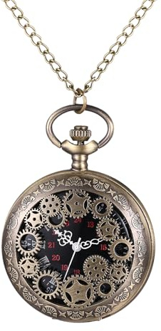 OIDEA Relojes Bolsillo Analógico Unisex: Reloj Bolsillo de Cuarzo para Hombre y Mujer Decoración de Engranajes Escala de Número Arábigo Cadena de Cintura Bronce - para Uso Diario Colecciones Regalo