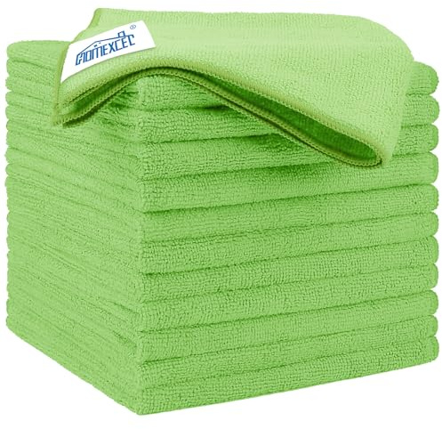 HOMEXCEL Paquete de 12 paños de limpieza de microfibra de color verde, toalla de microfibra de 12.5 x 12.5 pulgadas para autos, paño de lavado ultra absorbente, sin pelusas, sin rayas para coche