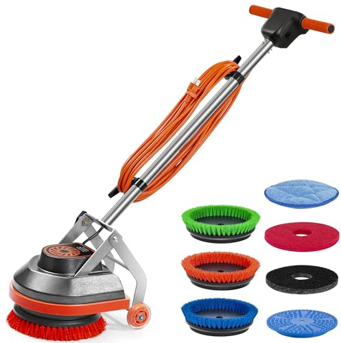 HHQ Commercial Floor Scrubber Machine with Brushes and Pads, Heavy Duty Floor Cleaner Polisher and Buffer- Deep Cleaning Tile and Grout, Hardwood Floors and Carpets without Getting on Hands and Knees