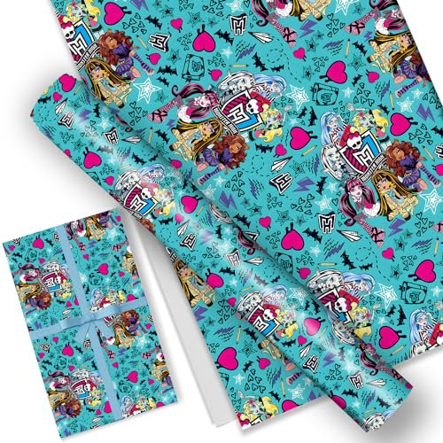 UBBY 5 Stück Monster Geschenkpapier 51 x 75 cm Kraftpapier Langlebig Monster Geschenkpapierbögen für Kindergeburtstage Party Festliche Dekoration (Blaues Liebesherz)