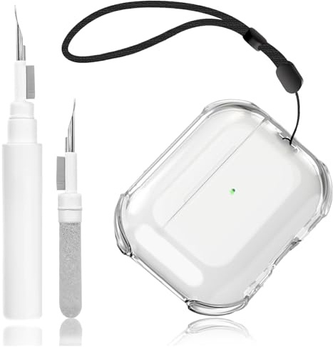 Custodia trasparente compatibile con AirPods 4 con kit di pulizia, Cover Compatibile con AirPods 4 (2024), TPU Trasparente con cinturino da polso Case Protettiva, supporto per ricarica/LED Visibile