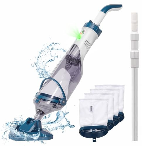 Enhulk Aspirateur de Piscine sans Fil, 60 mins de Autonomie, Perche Télescopique 222cm, 4 Filtres, Débit d’Aspiration Jusqu’à 4200 L/H, Nettoyeur Électrique pour Piscines Hors-Sol/Spas, Bleu