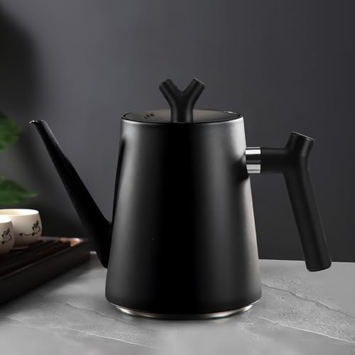 Théière isotherme avec infuseur 1,5 l - En acier inoxydable - Double paroi - Noire - Avec filtre pour thé et café - 100 % anti-gouttes - Pour tous les types de plaques de cuisson - Design moderne