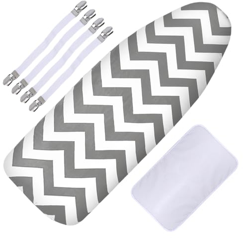 Lotvic Ironing Board Cover, 150x50cm Large Iron Board Cover with 4 Elastic Bands and Ironing Cloth, Scorch Resistant Ironing Board Covers with Thick Felt Padding for Protecting Ironing Boards (Stripe)