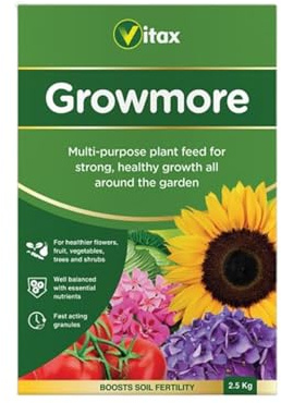 Vitax Growmore, General Purpose Fertiliser, Suitable For Fruit, Veg, Flowers And Lawn, Promotes Heavy Crops, Boosts Growth All Around The Garden (2.5kg)