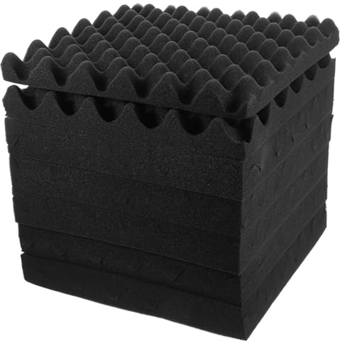 AKOOSY Panneaux D'isolation Acoustique Autocollants 30x30x5cm en Coton Insonorisant Noir Design Nid D'œuf, 12 Pièces pour Murs, Plafonds et Sols, Absorption Sonore et Ignifuge