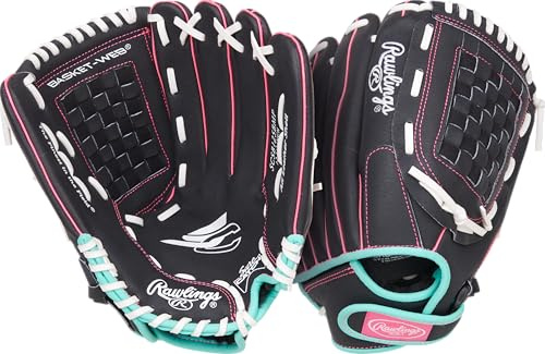 Rawlings | Sure Catch Youth Series Softball Glove | 12.5 | Right Hand Throw | Black/Mint/Pink
