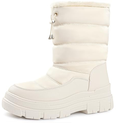 Viapipa White Snow Boots for Women Waterproof Platform Winter Boots with Side Zipper & Adjustment Buckle Design, Anti-Slip Warm, Comfortable Outdoor Booties, White,11