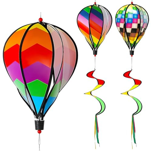 Ease 3pcs Heißluftballon Windspiel Wind Spinner Regenbogen Garten Pinwheels Wirbel Wind Spinner Windmühle Gestreifte Regenbogen Windsack Drehende Pailletten Twister Hängendes Yard Dekoration 130cm