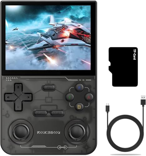 K36-Consola de juegos portátil retro con pantalla IPS de 3.5 pulgadas de 64 G, más de 15000 juegos clásicos, sistema Linux, reproductor de video portátil de bolsillo con batería de 3200 mAh (negro)