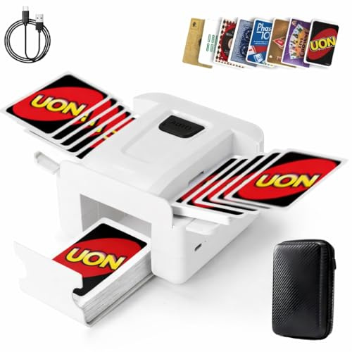 Lambluefly Barajador de Cartas Automático, Poco Ruido Mezclador de Cartas con Batería Recargable de 2000 mAh y Cable de Carga USB, Card Shuffler para 2 Barajas Adecuado para Muchos Juegos (Blanco)