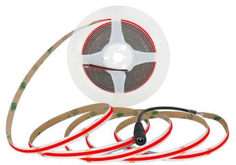MALIIGAZA Striscia luminosa LED rossa 24 V, 5 m, striscia COB – Luce interna con luce uniforme, CRI>90, dimmerabile, facile da montare (alimentatore di rete e controllo non inclusi nella confezione)