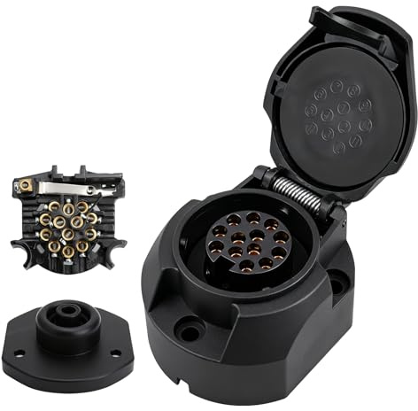 HENGBIRD Adattatore Presa di Rimorchio a 13 Poli Impermeabile Kit con Connettori in Rame e Guarnizione in Gomma Compatibile con Auto, Caravan, Rimorchi, Camper, Trattori, 12V, Standard ISO11446