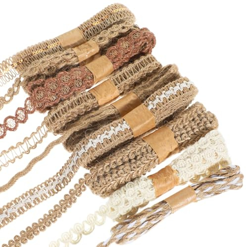 9 Rolls Jute Ribbons Lace Craft Ribbons Vintage Natural Jute Burlap Ribbon for Crafts Wrapping Gifts Rustic Wedding Decorations