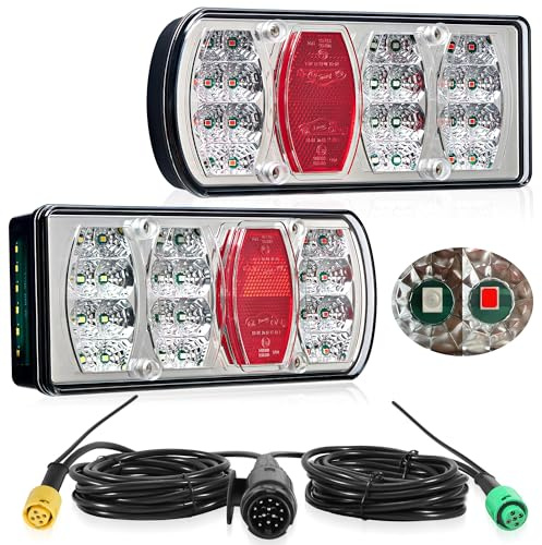 DARKGUARD Anhänger Rückleuchten Led 13polig 12V/24V Anhänger Beleuchtung mit Plug & Play Bajonett 5,5m Konfektioniertes Kabel 25cm 2-adriges Reservekabel für Extra Nebel/Kennzeichen/Seitenmarke Licht