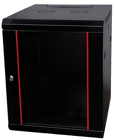 Danicom Baseline 19 tum 15 HE nätverksskåp med glasdörr 600 x 600 x 770 mm (B x D x H) – svart – lastkapacitet 50 kg – väggmontering – serverskåp – vägghölje – serverhylla – serverskåp
