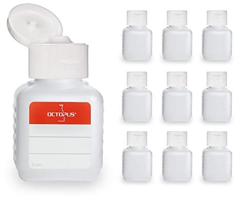 Octopus 10 x 50 ml HDPE-Flaschen mit weißem Klappverschluss | Eckige naturfarbene Leerflaschen mit G25-Gewinde und dichtem PP-Scharnierverschluss, zum Abfüllen vieler Flüssigkeiten.