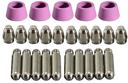 RIVERWELD SG-55 Plasmaelektrode Düse 1,2mm 60A Keramikkappen-Set 25 Stk | AG-60 WSD-60 Plasmaelektrode Düse .045 Hafniumdraht Aluminadüse Set für CUT-60 LGK-60